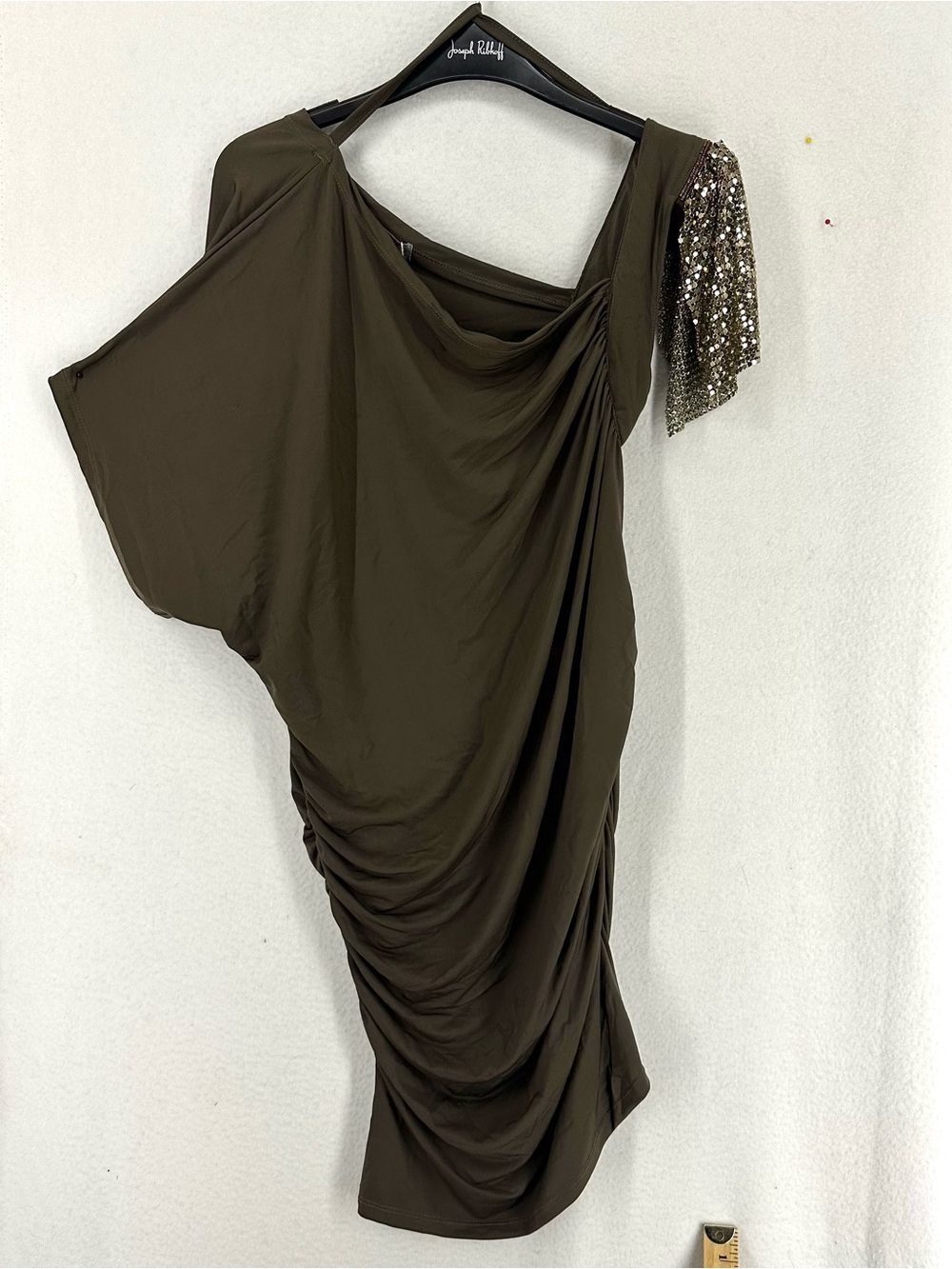 Body Language Y2K Brown Metal Mesh Chainmail Ruched Mini Dress Size M NWT